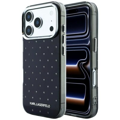 Etui KARL LAGERFELD IML Rhinestones Allover and Electroplated Logo do Apple iPhone 17 Pro/18 Pro Czarny