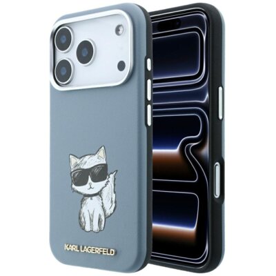 Etui KARL LAGERFELD Smooth Choupette Sketch MagSafe do Apple iPhone 17 Pro/18 Pro Jasnoniebieski