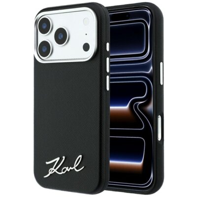 Etui KARL LAGERFELD Saffiano Small Script Metal Logo MagSafe do Apple iPhone 17 Pro Max/18 Pro Max Czarny