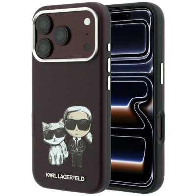 Etui KARL LAGERFELD Smooth Karl & Choupette Bodies Sketch MagSafe do Apple iPhone 17 Pro/18 Pro Burgundowy