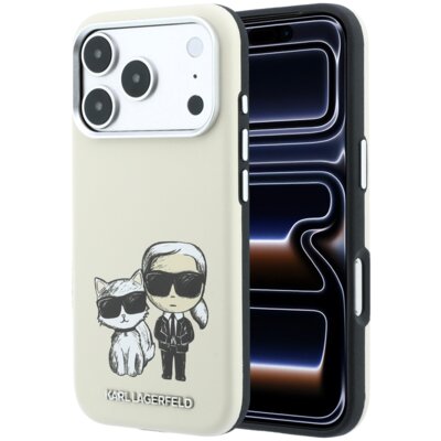 Etui KARL LAGERFELD Smooth Karl & Choupette Bodies Sketch MagSafe do Apple iPhone 17 Pro Max/18 Pro Max Beżowy