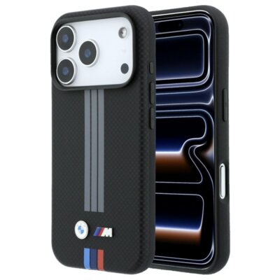 Etui BMW M Quadrille Kevlar Anthracite & Tricolor Print Lines MagSafe do Apple iPhone 17 Pro Max/18 Pro Max Czarny