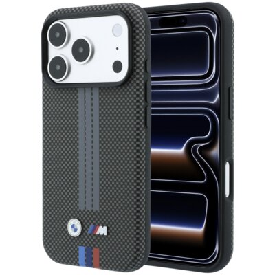 Etui BMW M Quadrille Kevlar Tricolor Print Lines MagSafe do Apple iPhone 17 Pro Max/18 Pro Max Antracytowy