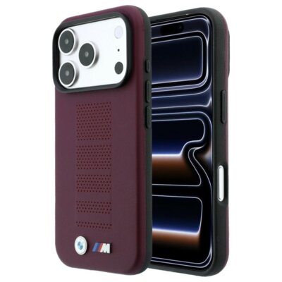 Etui BMW M Blue Perfo Metal Logo MagSafe do Apple iPhone 17 Pro/18 Pro Bordowy