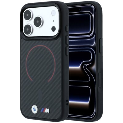 Etui BMW M Kevlar Red Print Ring Metal Logo MagSafe do Apple iPhone 17 Pro/18 Pro Czarny