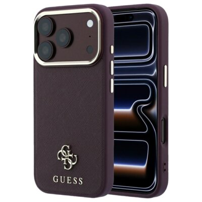 Etui GUESS Saffiano Small 4G & Classic Logo MagSafe do Apple iPhone 17 Pro Max/18 Pro Max Burgundowy