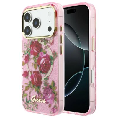 Etui GUESS IML Glitter Blossom Roses MagSafe do Apple iPhone 17 Pro Max/18 Pro Max Różowy