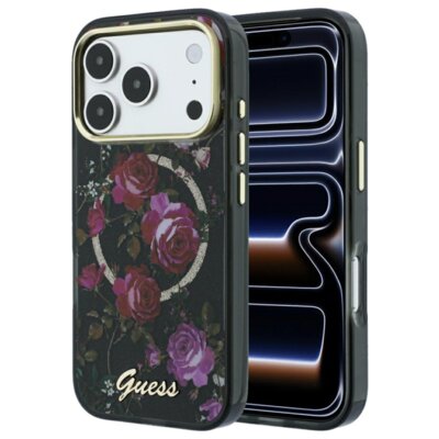 Etui GUESS IML Glitter Blossom Roses MagSafe do Apple iPhone 17 Pro Max/18 Pro Max Czarny