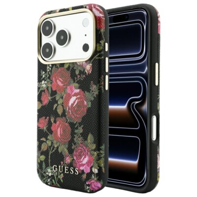 Etui GUESS Blossom Roses Print MagSafe do Apple iPhone 17 Pro/18 Pro Czarny