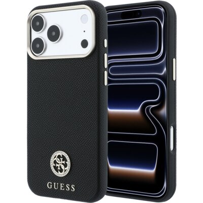 Etui GUESS Grained Round Strass Logo MagSafe do Apple iPhone 17 Pro Max/18 Pro Max Czarny