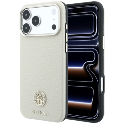 Etui GUESS Grained Round Strass Logo MagSafe do Apple iPhone 17 Pro Max/18 Pro Max Beżowy
