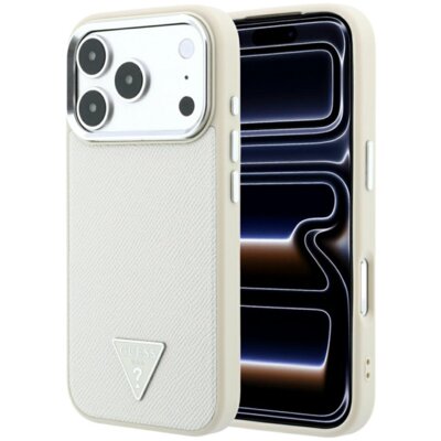 Etui GUESS Grained Triangle Logo MagSafe do Apple iPhone 17 Pro/18 Pro Beżowy