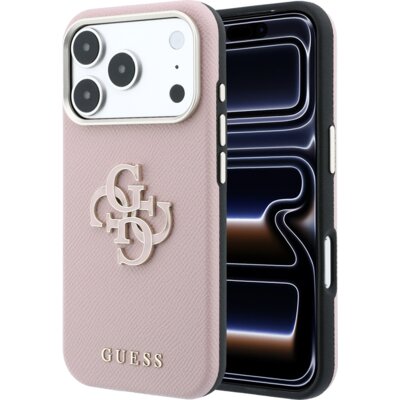 Etui GUESS Grained & Big Resin Logo do Apple iPhone 17 Pro/18 Pro Różowy