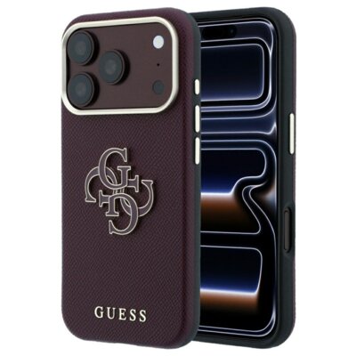 Etui GUESS Grained & Big Resin Logo do Apple iPhone 17 Pro Max/18 Pro Max Burgundowy