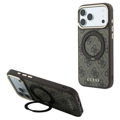 Etui GUESS Ring Stand 360 4G Classic Logo MagSafe do Apple iPhone 17 Pro/18 Pro Brązowy