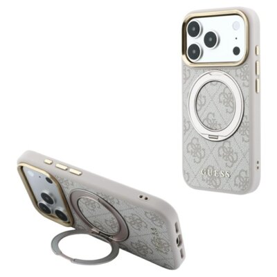 Etui Guess Ring Stand 360 4G Classic Logo MagSafe do Apple iPhone 17 Pro/18 Pro Różowy
