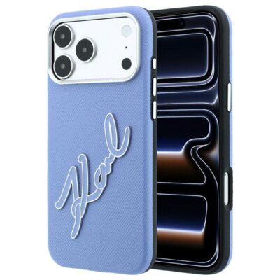 Etui KARL LAGERFELD Smooth Big Resin Signature Logo do Apple iPhone 17 Pro Max/18 Pro Max Niebieski