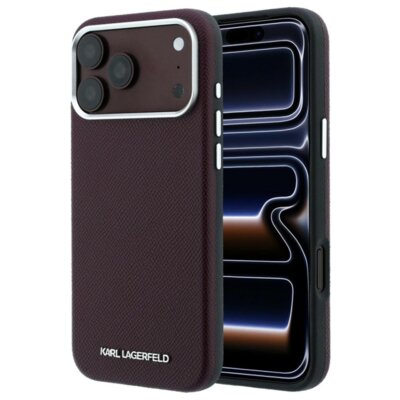 Etui KARL LAGERFELD Grained Elongated Logo MagSafe do Apple iPhone 17 Pro/18 Pro Burgundowy