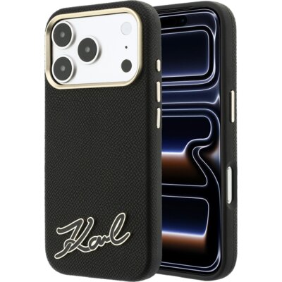 Etui KARL LAGERFELD Grained with Resin Signature Logo MagSafe do Apple iPhone 17 Pro/18 Pro Czarny