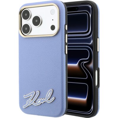 Etui KARL LAGERFELD Grained with Resin Signature Logo MagSafe do Apple iPhone 17 Pro/18 Pro Jasnoniebieski