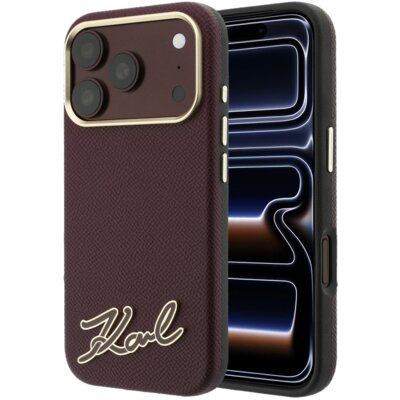 Etui KARL LAGERFELD Grained with Resin Signature Logo MagSafe do Apple iPhone 17 Pro/18 Pro Burgundowy