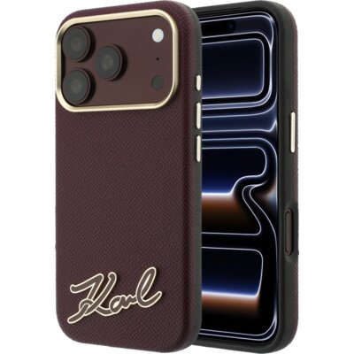 Etui KARL LAGERFELD Grained with Resin Signature Logo MagSafe do Apple iPhone 17 Pro Max/18 Pro Max Burgundowy
