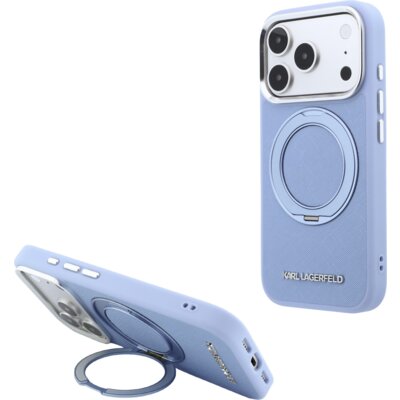 Etui KARL LAGERFELD Ring Stand 360 Saffiano Classic Logo MagSafe do Apple iPhone 17 Pro/18 Pro Jasnoniebieski