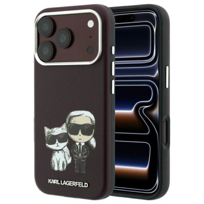 Etui KARL LAGERFELD Smooth Karl & Choupette Bodies Sketch MagSafe do Apple iPhone 17 Pro Max/18 Pro Max Burgundowy