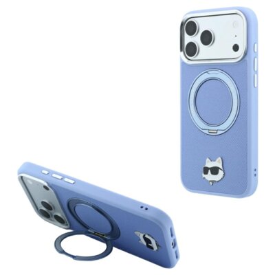 Etui KARL LAGERFELD 360 Choupette Head Pin MagSafe do Apple iPhone 17 Pro/18 Pro Jasnoniebieski