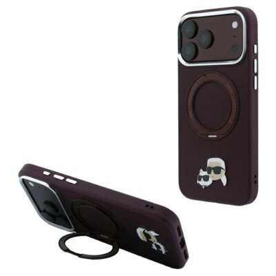 Etui KARL LAGERFELD 360 Karl Choupette Pin MagSafe do Apple iPhone 17 Pro/18 Pro Burgundowy