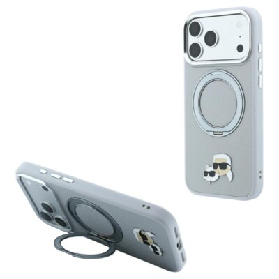 Etui KARL LAGERFELD 360 Karl Choupette Pin MagSafe do Apple iPhone 17 Pro/18 Pro Szary