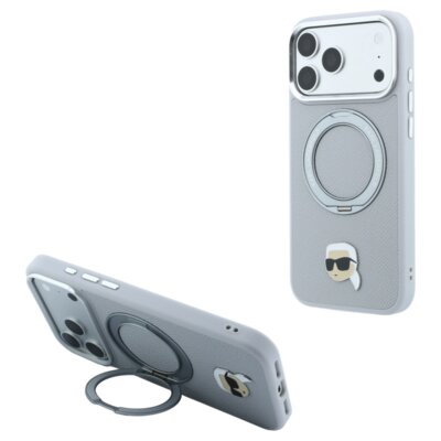 Etui KARL LAGERFELD 360 Karl Head Pin MagSafe do Apple iPhone 17 Pro/18 Pro Szary