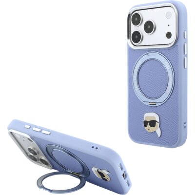 Etui KARL LAGERFELD 360 Karl Head Pin MagSafe do Apple iPhone 17 Pro/18 Pro Jasnoniebieski