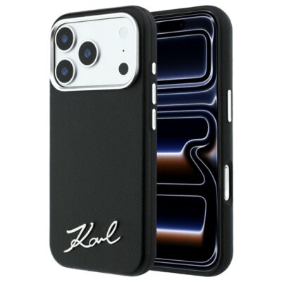 Etui KARL LAGERFELD Saffiano Small Script Metal Logo MagSafe do Apple iPhone 17 Pro/18 Pro Czarny