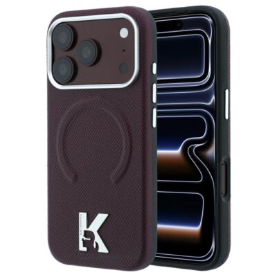 Etui Karl Lagerfeld Grained Embossed Ring & Kameo Logo MagSafe do Apple iPhone 17 Pro Max/18 Pro Max Burgundowy