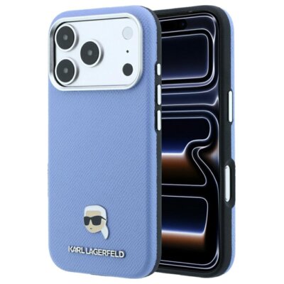 Etui KARL LAGERFELD Grained Karl Head Metal MagSafe do Apple iPhone 17 Pro Max/18 Pro Max Jasnoniebieski