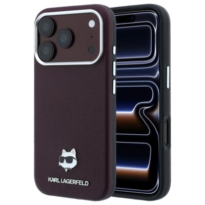 Etui KARL LAGERFELD Grained Choupette Head Metal MagSafe do Apple iPhone 17 Pro Max/18 Pro Max Burgundowy