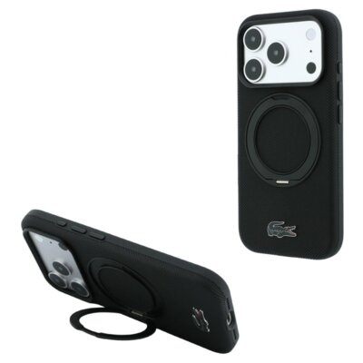 Etui LACOSTE Petit Pique with Ring Stand MagSafe do Apple iPhone 17 Pro Max/18 Pro Max Czarny