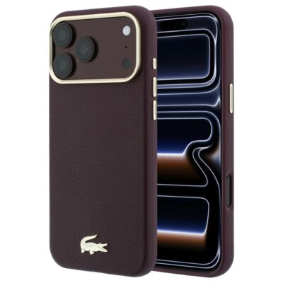 Etui LACOSTE Champs Elysees Embossed Magsafe do Apple iPhone 17 Pro/18 Pro Burgundowy