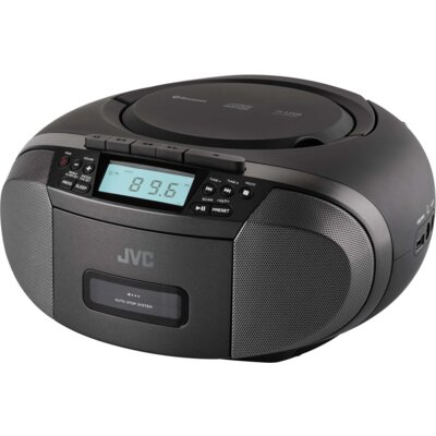 Radioodtwarzacz/Bombox JVC RC-E444B Czarny, Odtw. CD, CD-R, CD-RW, Kaset, Bluetooth, Tuner FM, Alarm, Zasilanie Bateryjno-Sieciowe