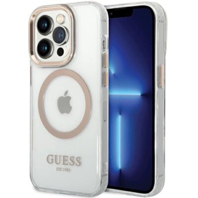 Etui GUESS Metal Outline MagSafe do Apple iPhone 15 Pro Max Przezroczysto-złoty