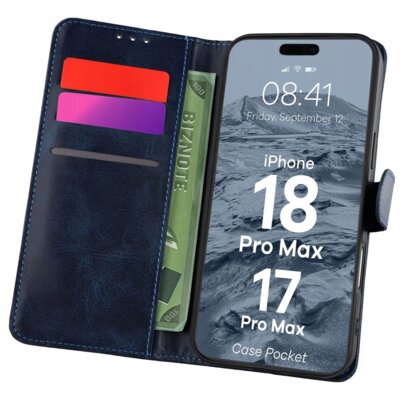 Etui BIZON Case Pocket do Apple iPhone 17 Pro Max/18 Pro Max Granatowy