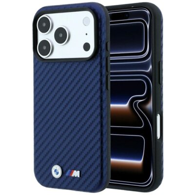 Etui BMW M Carbon Metal Logo MagSafe do Apple iPhone 17 Pro/18 Pro Granatowy