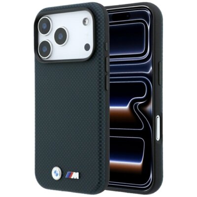 Etui BMW M Quadrille Kevlar Metal Logo MagSafe do Apple iPhone 17 Pro/18 Pro Granatowy