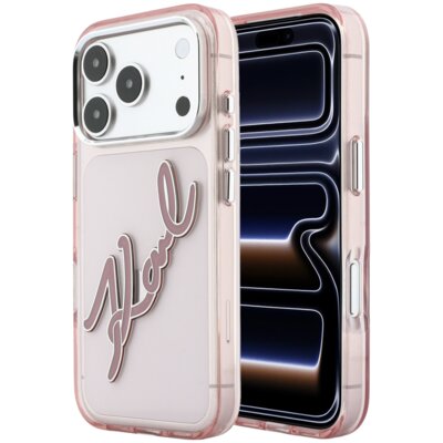 Etui KARL LAGERFELD IML Big Signature Resin Metal Frame do Apple iPhone 17 Pro/18 Pro Różowy