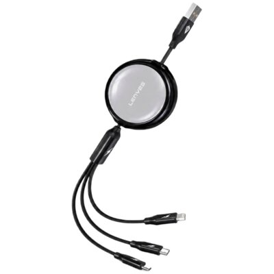 Kabel USB-A - USB-C/Micro USB/Lightning LENYES LC523 66W 1.2m Czarny