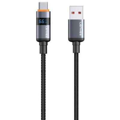 Kabel USB - USB-C LENYES z wyświetlaczem LCD LC529 TC 66W 1 m Czarny