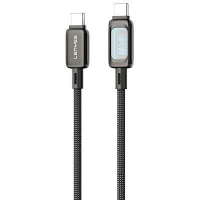 Kabel USB-C - USB-C LENYES z podświetlaną diodą LC570 TC-TC 100W 1.2 m Czarny
