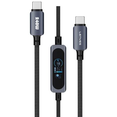 Kabel USB-C - USB-C LENYES z wyświetlaczem TFT LC572 TC-TC 240W 1.2 m Czarny