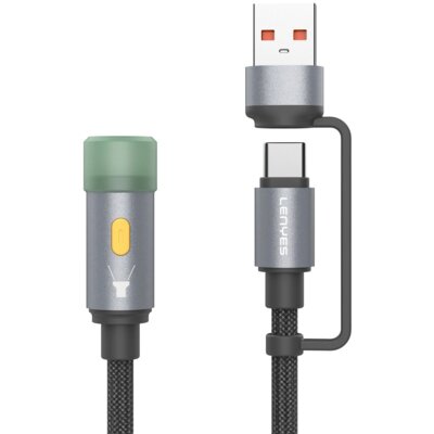 Kabel USB-C/USB-A - Lampka LED LENYES LC114 1.2W 0.3m Czarno-szary